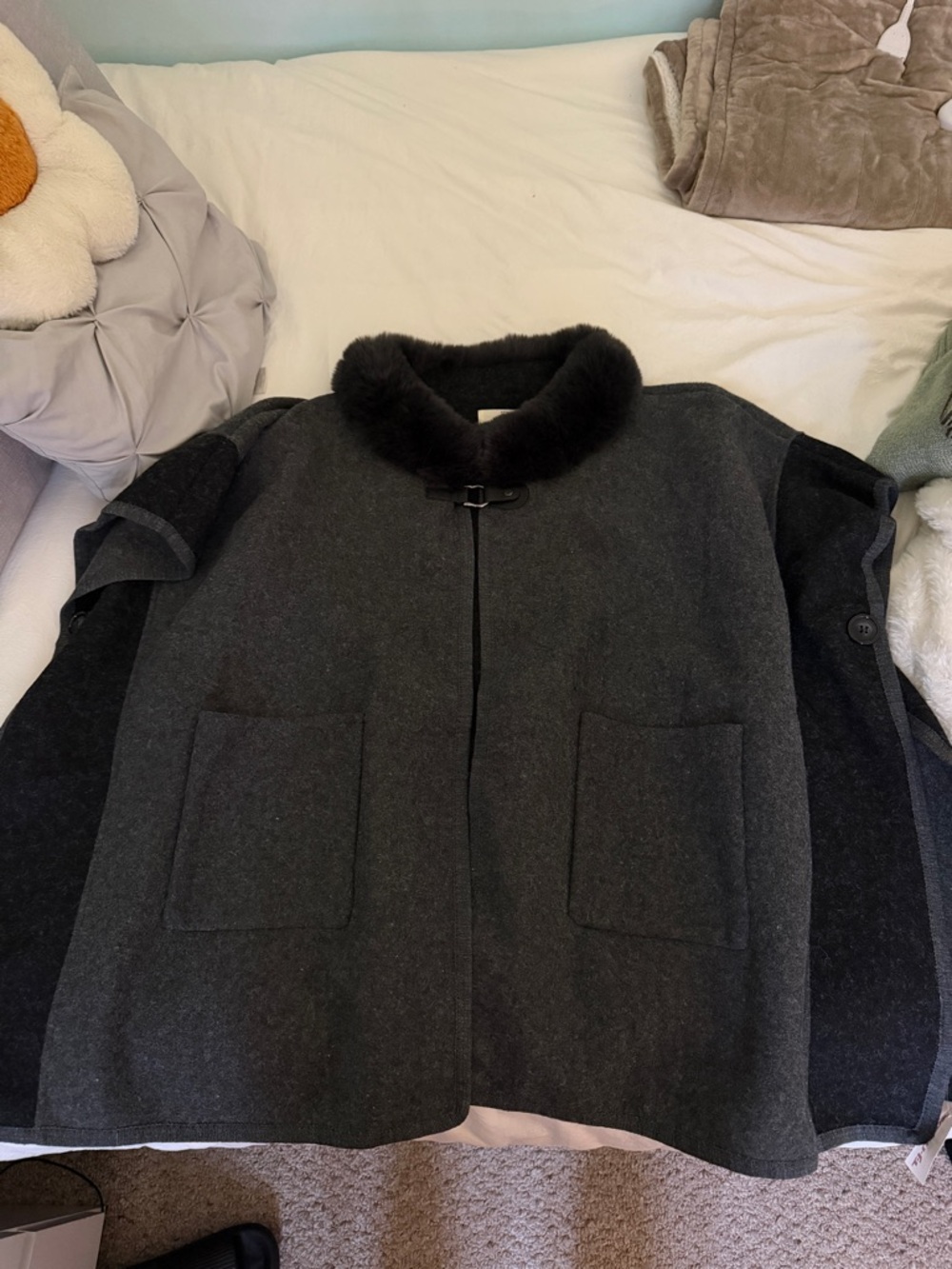 Pretty Persuasions Grey Faux Fur Trim Coat